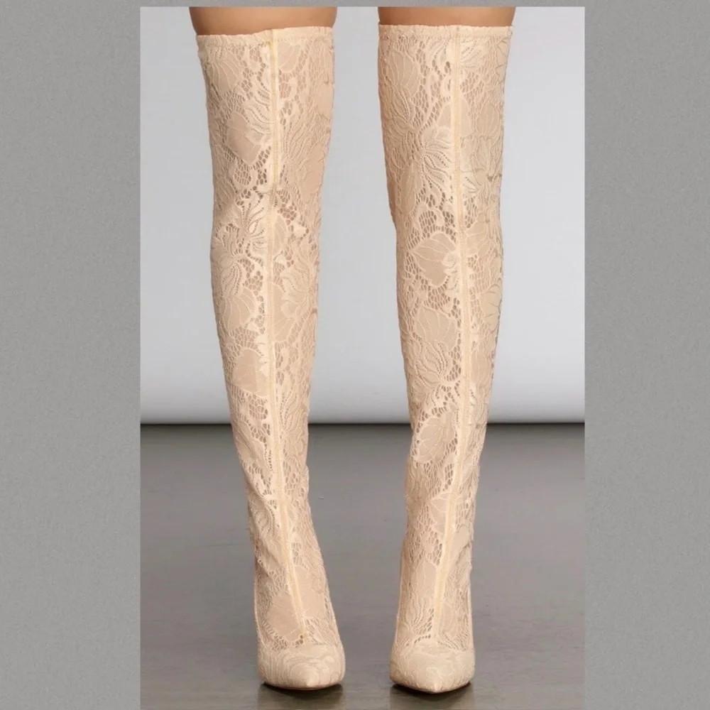 Lace Stiletto Thigh High Boots - Picture 5 of 11